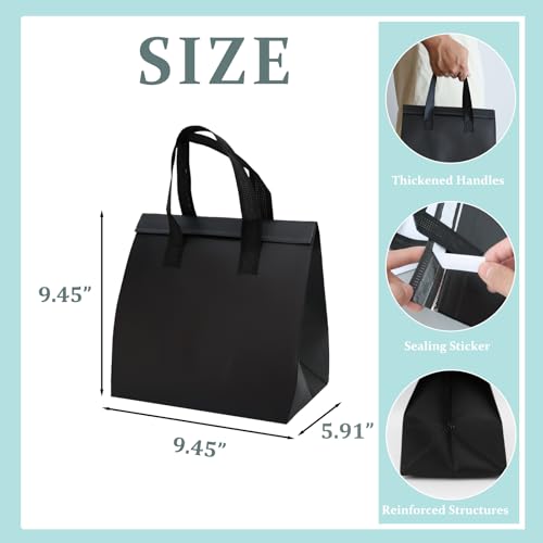 12Pcs Disposable Insulated Lunch Bags Thermal Cooler Grocery Bag - color: Black, size: 9.45"(H) x 9.45"(L) x 5.91"(W)