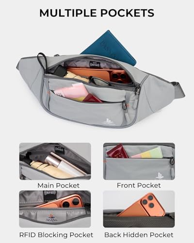 2.5L Fanny Pack for Women Men, RFID Blocking Crossbody Belt Bag, Gray - color: Gray
