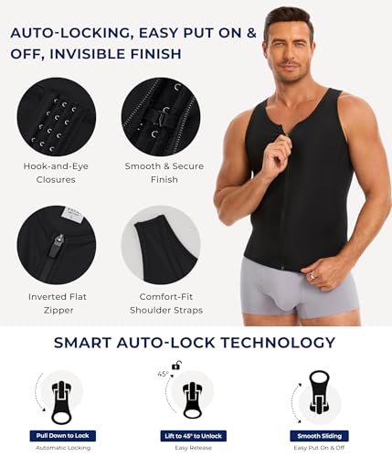 TAILONG Men's Compression Shirt - Shapewear Slimming Undershirt Tummy Control & Gynecomastia Vest Body Shaper Tank Top - color: Black, size: Large