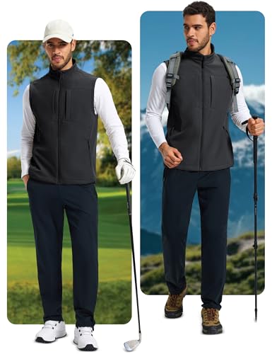 MAGCOMSEN Men's Lightweight Softshell Vest Outerwear Fleece Golf Running - color: Black, size: X-Large