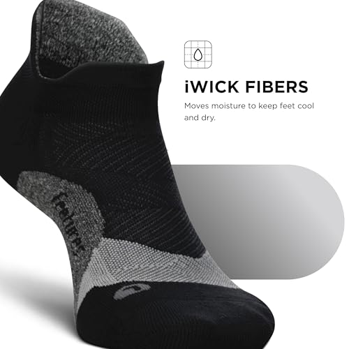 Feetures Elite Light Cushion No Show Tab Sock Wave - color: New Black (3 Pair), size: Medium