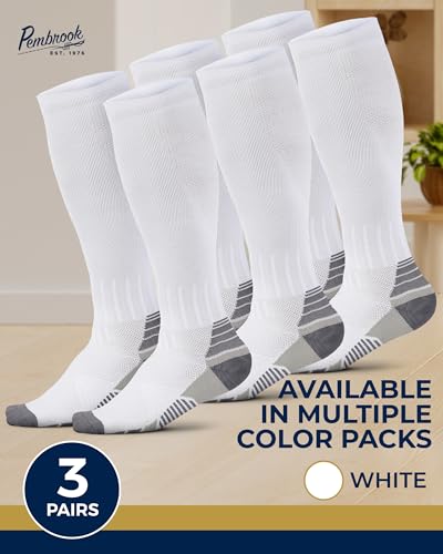 Pembrook 3 Pairs Compression Socks 20-30 mmHg - Compression Socks for Women and Men | Running, Athletic, Travel, Nurses - color: White - 3 Pairs, size: X-Large