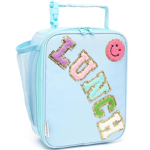 FlowFly Lunch box Insulated Soft Bag Mini Cooler Back to School Thermal Meal Tote Kit With Buckle and Mesh Side Pocket for Girls, Boys, BlueWithLetter - color: BlueWithLetter