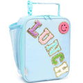 FlowFly Lunch box Insulated Soft Bag Mini Cooler Back to School Thermal Meal Tote Kit With Buckle and Mesh Side Pocket for Girls, Boys, BlueWithLetter - color: BlueWithLetter