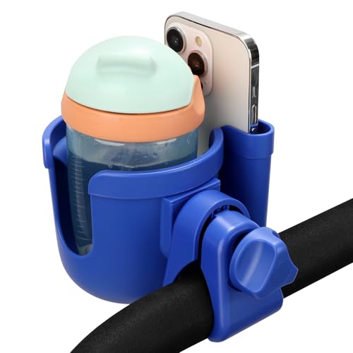 Accmor Stroller Cup Holder with Phone Holder, Bike Cup Holder, Walker Scooter Wheelchair Cup Holder Attachment, Universal Cup Holder for Uppababy Graco Strollers - color: All Dark Blue