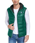 Mapamyumco Men's Hooded Puffer Vest Waterproof Lightweight Quilted - color: Dark Green, size: Medium