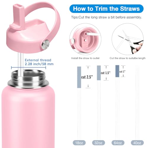Straw lid for Hydroflask Wide Mouth Water bottle,Flex Straw Lid compatible with Hydro Flask 12 16 18 20 32 40 64 oz,Sports Straw Cap Flip Top Lid Water Bottle Lid Accessories… - color: Pink 2