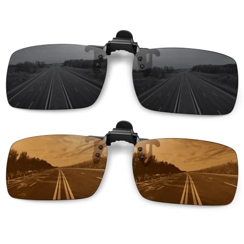 MEETSUN Polarized Clip On Sunglasses for Men Women, Fit Over Glasses - color: 2pack-black+brown