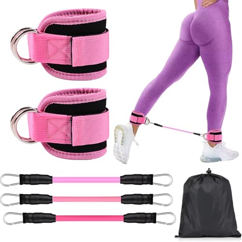Ankle Resistance Bands with Cuffs, Elastic Ankle Bands Set with Storage Bag, Glute Leg Butt Training Workout Equipment for Hip Kickbacks and Home Fitness Exercise