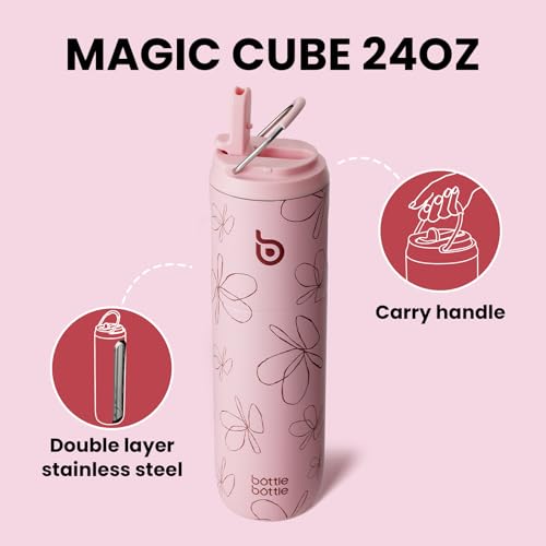BOTTLE BOTTLE Insulated Water Bottle 24oz with Straw Lid and Handle Sports - color: Flower Frenzy