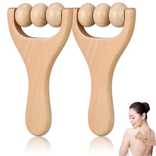 Ciieeo 2Pcs Wooden Massage Roller Massager Wooden Trigger Point Body and Face Roller for Foot Shoulder Neck and Waist Relaxation - Improve Sleep Quality