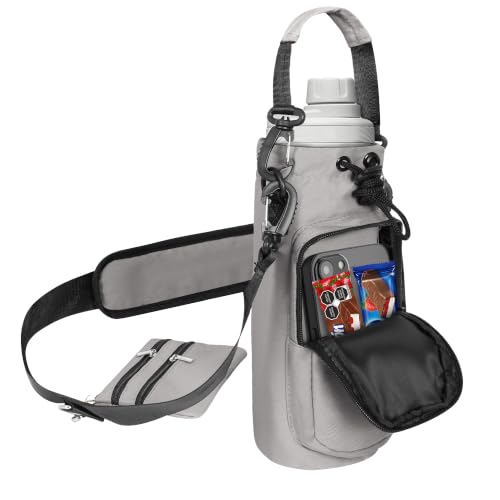 Insulated Water Bottle Carrier with Adjustable Strap - 25/32/40 oz Water Bottle Crossbody Bag with Small Purse for Hiking, Gym, Travel - color: Grey