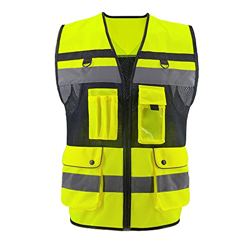 Safety Vest High Visibility Reflective Construction Vest for Men - color: Yellow, size: Large