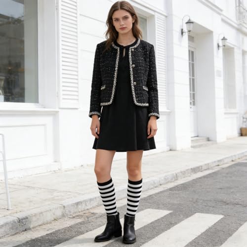 Gvhntk Knee High Striped Socks Long Thin Tube Sports Compression Socks Casual Stripe Tube Stockings for Running - color: Black and White