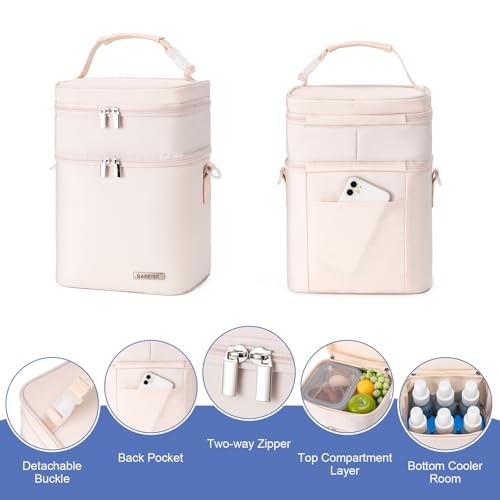 Breastmilk Cooler Bag with Ice Pack Fits 6 Baby Bottles Up to 9 Ounce, Double Deck Leak-Proof Baby Bottles Bag with Shoulder Strap for Nursing & Working Mom, - color: Pearl White