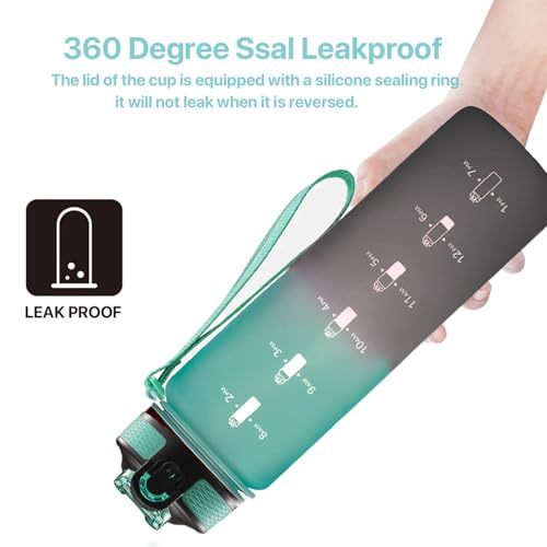 EYQ 32oz Water Bottle with Straw, Sports Bottle with Time Marker - color: 11-Hunter Green/Black Gradient