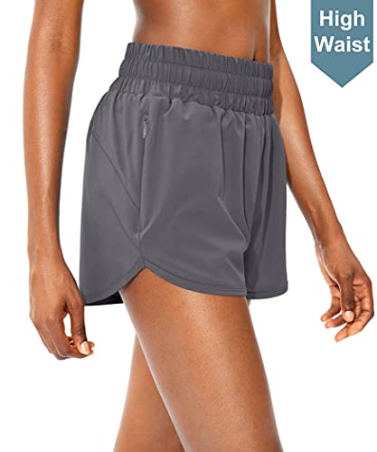 SANTINY Women's Athletic Running Shorts with Zipper Pockets - color: Dark Grey, size: Large