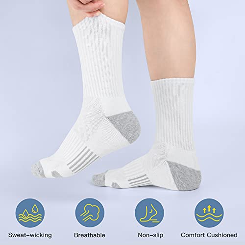 Felicigeely Athletic Crew Socks Cushioned Breathable for Men & Women 6 Pack - color: White, size: 6-9