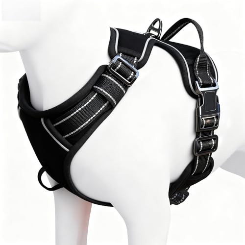 No Pull Dog Harness, No-Choke Soft Padded Reflective Dog Vest Harness with Front Clip & Top Handle, 2 Quick-Release Buckles, Adjustable for Small Medium Large Dogs - color: Black, size: X-Small