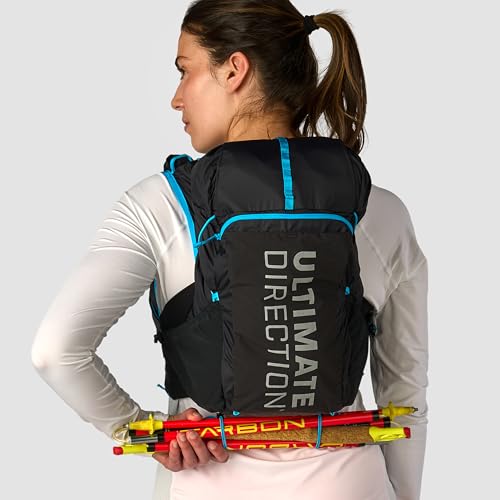 Ultimate Direction Adventure Vest | 17 Liter Capacity Hydration Pack for Running, Hiking & Fastpacking - Includes 2 Soft Flasks - color: Black, size: Medium