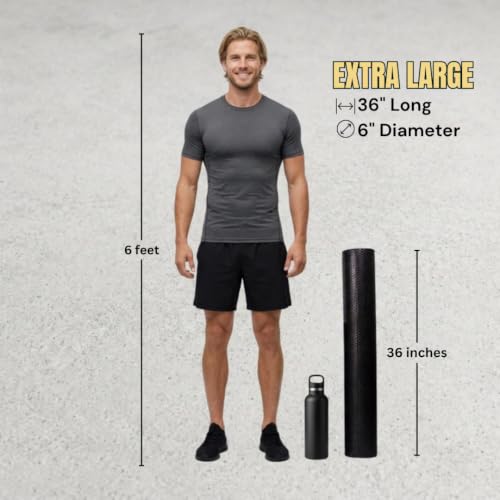 Foam Roller for Muscle Massage, Stiff Back Pain Relief, Physical Therapy, Deep Tissue, Exercise Equipment for Home Gym, Stress, Yoga, Pilates for the Fit Citizen (Black, XL 36 x 6 inches) - size: Extra Large 36 x 6 Inch