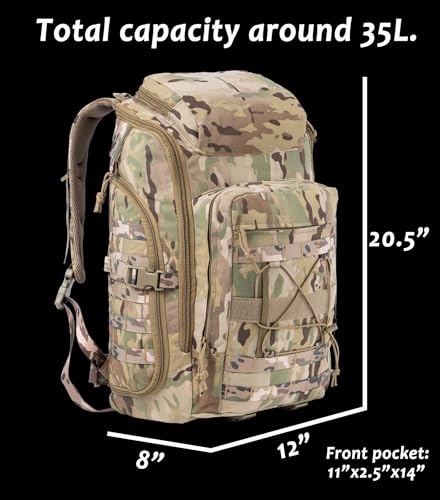 35L Tactical Backpack Military Rucksack MOLLE Quick-Access Flap EDC Pack for Hiking Camping Travel Work Bugout Emergency - color: At Camo