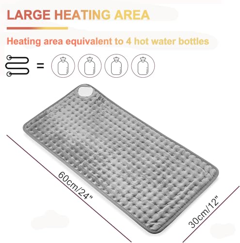 Heating Pad, Electric Heating Pad 24"X12" for Back Neck Shoulder Belly Heating Technology, Ultra-Soft Moist & Dry Therapy Heat Pad with 10 Temperature Settings 3 Timer, Automatic Switch-Off, Grey - color: 24"x12" Gray