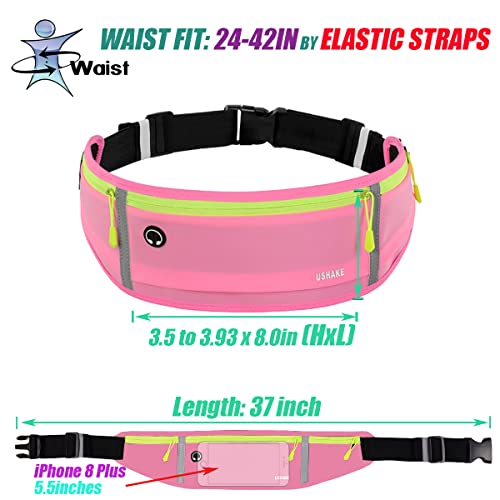 USHAKE Slim Running Belt, Bounce Free Fanny Pack Phone Holder - color: Pink