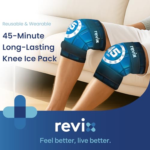 REVIX 2 Packs Knee Ice Pack Wrap, 45-Minute Long Lasting Ice Pack for Knee with Ice Grid Gel Design and REVIX Ice Packs for Injuries Reusable, 2 Packs Hot and Cold Pack with Adjustable Strap