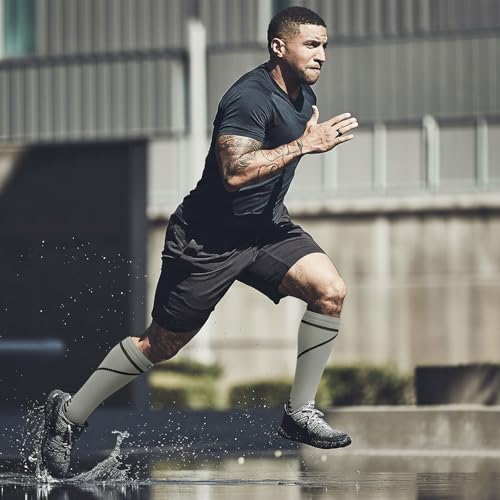 fenglaoda 8 Pairs Compression Socks for Men & Women 20-30 mmHg Knee High Nurse Pregnant Running Medical and Travel Athletic - color: 03-8 pairs-grey/white line, size: Small-Medium