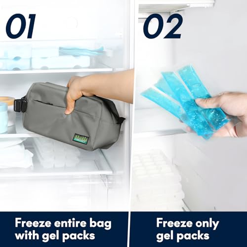 Haimont Freezable Snack Cooler Bag, Mini Chill Reusable Freezer Lunch Bags with Adjustable Handle, Wear Resistant Small Insulated with Zip Closure, Gray - color: Gray