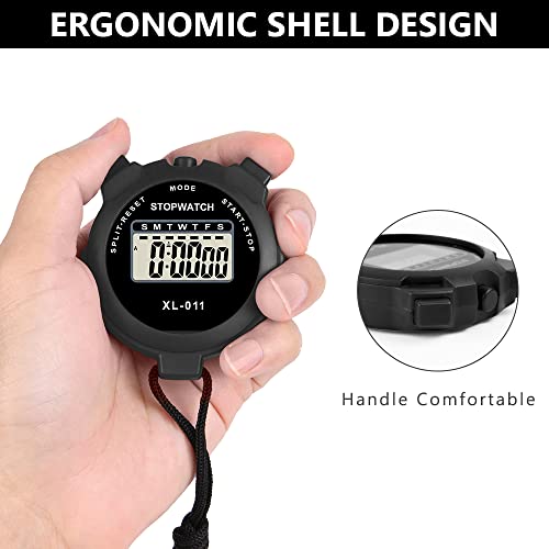 Vicloon Digital Sports Timer, Simple Travel Stopwatch with Large Display, Single Lap Split Timer, 12/24 Hour Clock Alarm Date (Black) - color: Black