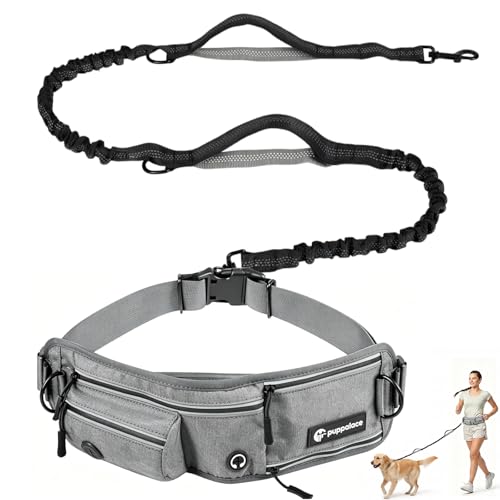 Hands Free Dog Leash with Waist Pack Bungee for Running Gray - color: Gray