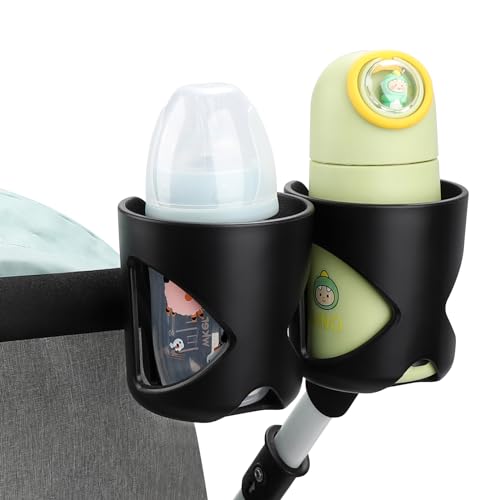 Accmor Stroller Cup Holder, Universal Cup Holder for Walker Wheelchair Bike Scooter, 360° Rotatable Stroller Cup Holder Attachment Walker Wheelchair Accessory - color: Double Cup Holder-Black