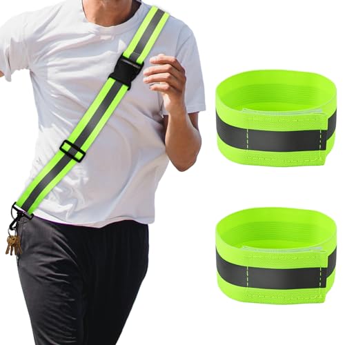 Reflective Running Gear & Reflective Armband, High Visibility Belt Reflective Shoulder Strap Reflector Arm Band Reflective Belt Sash for Walking Hiking Biking Body Wrist(13.78x1.57 inch)