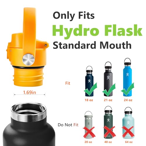 EIPOSAU Auto Flip Lid for Hydro Flask Standard Mouth Bottle, Spout lid for HydroFlask Narrow Mouth Bottle, Replacement Lid with Button Lock - color: Yellow