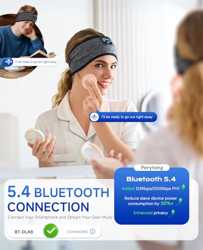 Perytong Sleep Headphones Bluetooth 5.4 Headband, Sports Wireless Earphones Sweat Resistant Earbuds Sleeping Headphone with Ultra-Thin HD Stereo Speaker for Workout Running Cool Gadgets Unique Gifts - color: HB DarkGrey