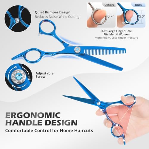 21Pcs 440C Hair Cutting Scissors Kit, Hair Scissors & Thinning Scissors Set - color: Blue