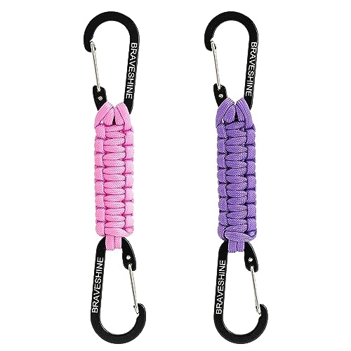 BRAVESHINE Paracord Keychain Carabiner Clip | D Ring Hanger Lanyard Hook - color: 1 Pink 1 Purple