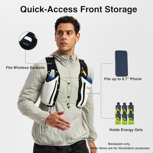 ROOT5 Running Hydration Vest 5L with 2 x 500ml Soft Flasks, Lightweight Running Vest with Water Bottles for Men and Women, Trail Running Pack - color: White, size: L（2 Soft Flask）