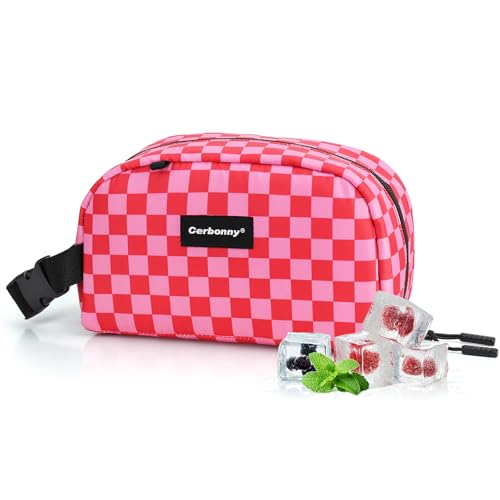 Cerbonny Small Cooler Bag,Freezable Lunch Bag,Built-in ice pack - color: Pink Checkered