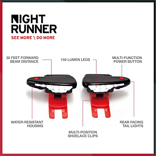 Night Tech Gear Running Shoe Lights – Hands-Free LED Lights for Runners, Trail Runners & Joggers – High Visibility Night Running Gear – Waterproof & Rechargeable - color: Red