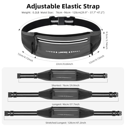 Lightweight Running Belt, Water-Resistant Waist Pack for Women & Men, 4-Zone Organization Fits Up to 7" Phone, Reflective Strips Design for Marathon Training, Jogging, Hiking, Commuting - color: Dark Gray
