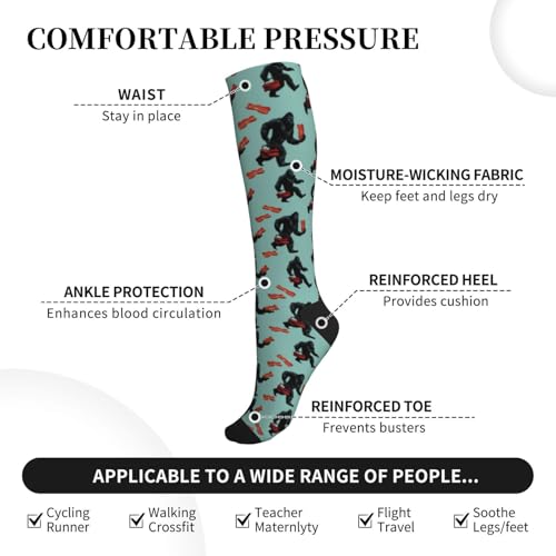 FREEHOTU Compression Knee High Socks for Women/Men Circulation 15-20 Mmhg - color: Bigfoots Baccon