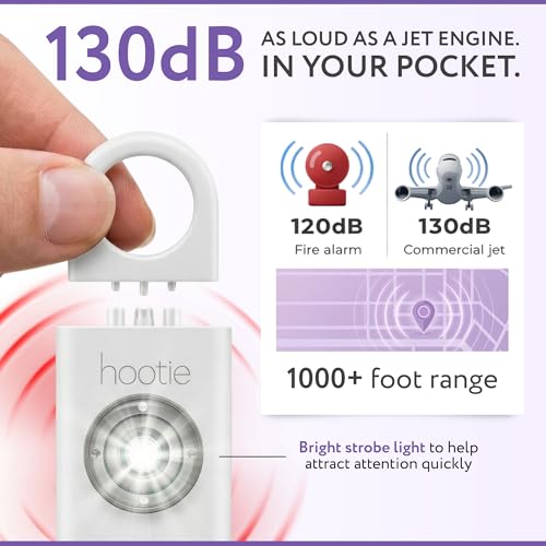 HOOTIE Personal Safety Alarm for Women, Men and Kids — 130dB Personal Alarm Keychain, Pull Pin Safety Alarm Keychain with Strobe Light, Self-Defense Alarm for Campus, Travel and Running — White - color: White