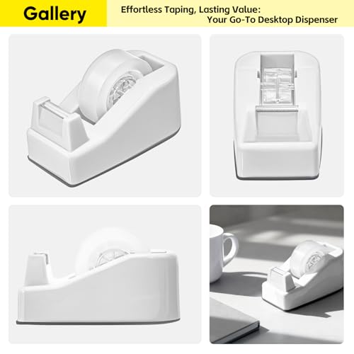 2-Pack Compact Desktop Tape Dispenser with 5 Rolls 3/4" Tape, White - color: White