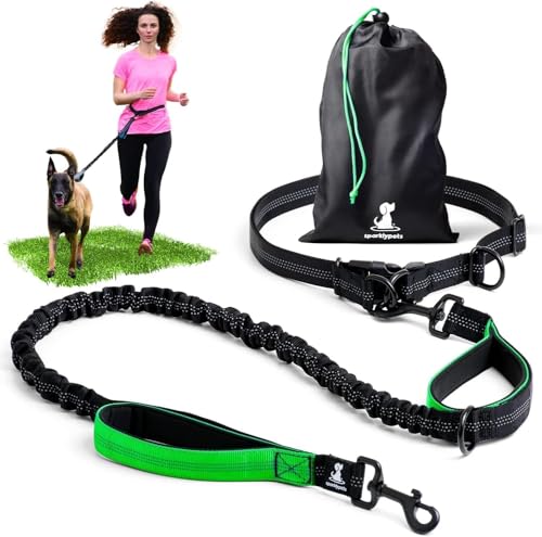 SparklyPets Hands Free Dog Leash, Medium & Large Breeds (Green, 1 Dog) - color: Green, size: 1 dog M/L