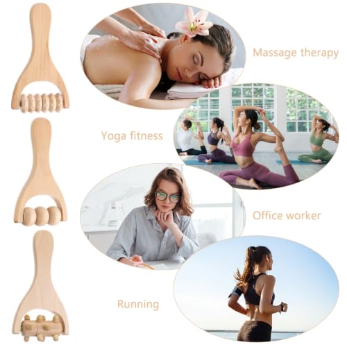 Abeillo 3Pcs Wooden Hand Massage Roller, Muscle Roller Stick