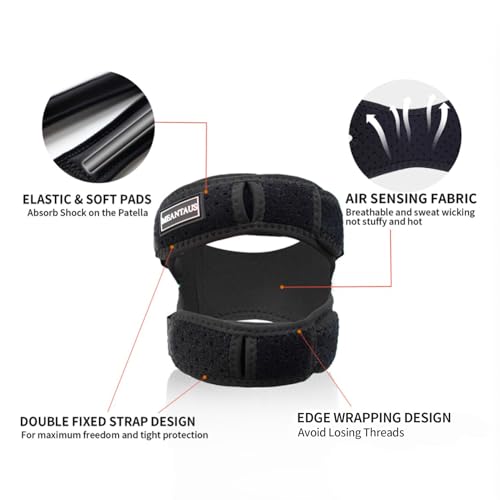 Dual Patella Knee Strap 2-Pack, Adjustable Open Patella Brace for Men Women, Pain Relief for Jumper’s Knee, Patellar Tendonitis and Arthritis, Breathable Lightweight Knee Support for Running, Basketball, Hiking & Sports Injury Recovery, Black Size L - siz