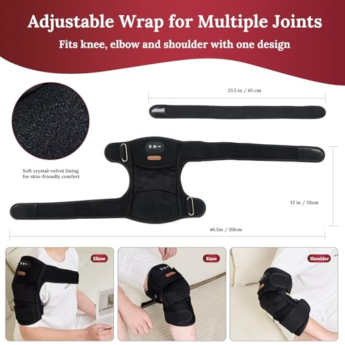 Red Light Therapy Knee Massage, with Heat & Vibration,660nm 940nm 850nm Near Infrared, Wireless 5000mAh Controller, 30‑Min Auto‑Off, for Knee Elbow Shoulder (BLACK-1-PACK) - size: BLACK-1-PACK